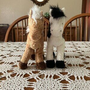 2 Douglas Cuddle Toy Bean Bag Plush Horses Tan / Black & White